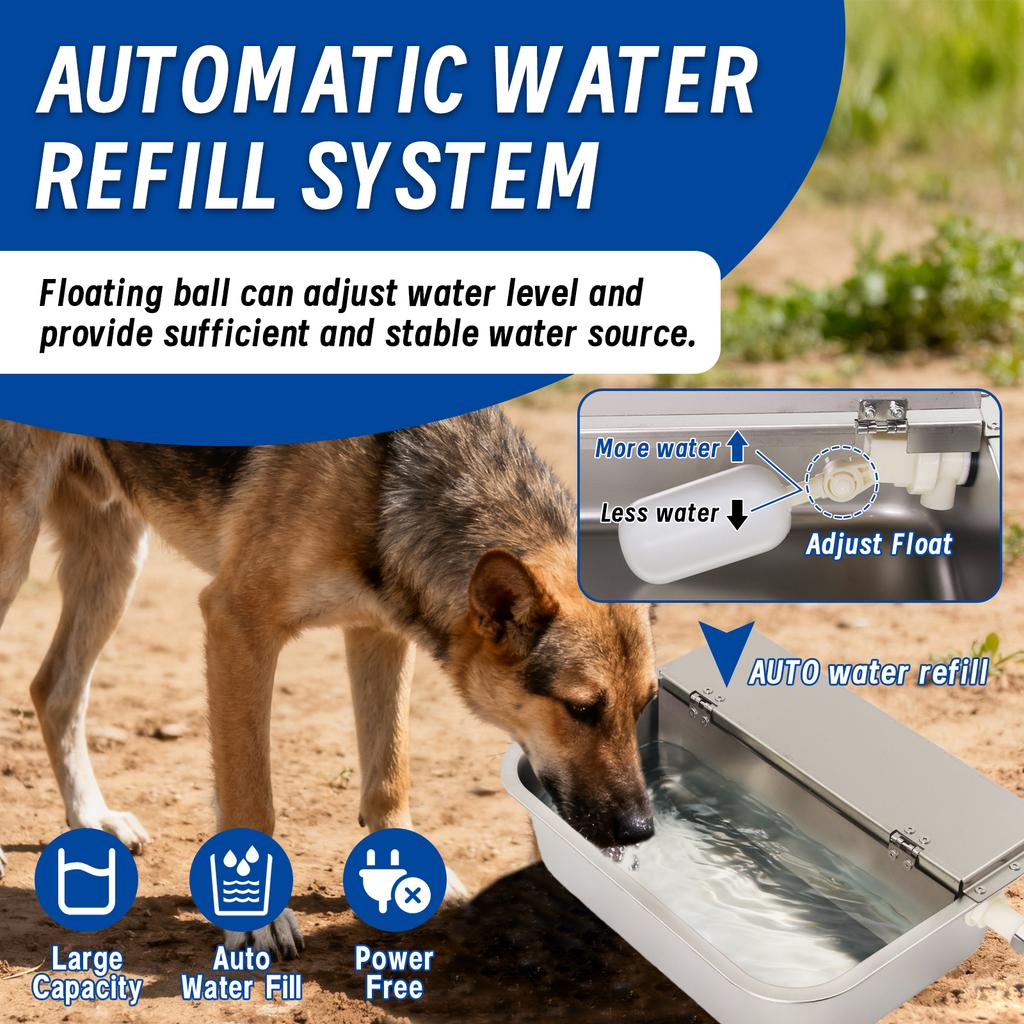 Stainless Steel Wall Mount Auto Fill Dog Water Bowl Automatic Float Valve Pet Water Trough with Flip Cover Large Capacity