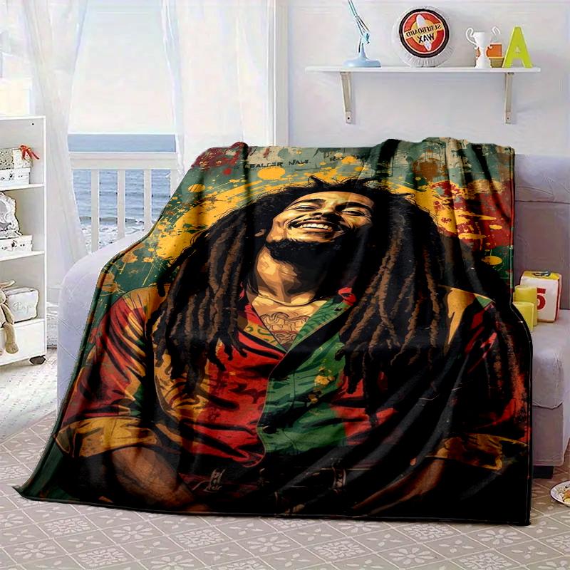 Bob music Vibrant Art Blanket Flannel Blanket for bed, sofa, Camping, Hiking, Picnic Essentials, gift for family Fan gifts
