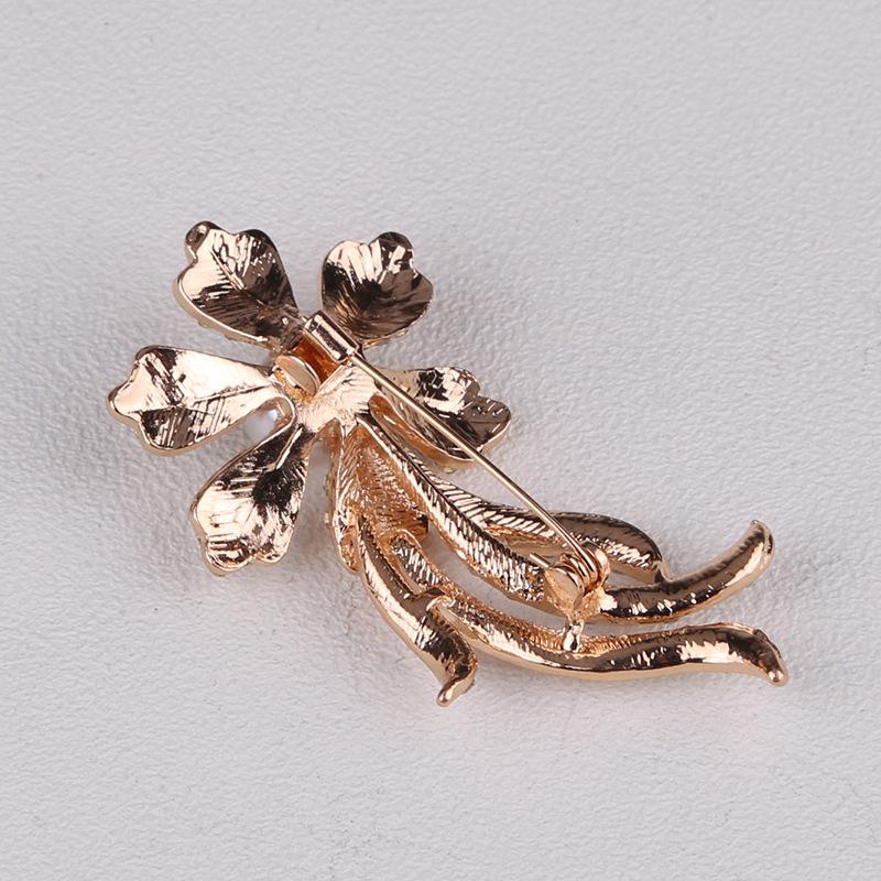 European Bow Pearl Brooch Pin Metal Diamond Crystal Flower Brooch Wedding Accessories