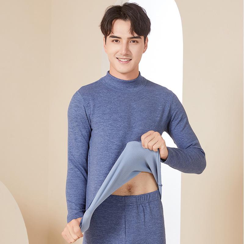 

Men s 2024 Autumn/Winter Thermal Underwear Set - Cozy Velvet Cotton, Medium Warmth XL джинсовий синього кольору