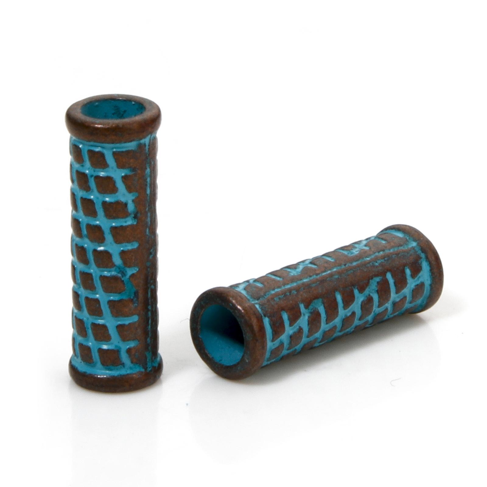 

20/50 PCs Zinc Based Alloy Patina Spacer Beads For DIY Jewelry Making Antique Copper Blue Cylinder Spiral Necklaces Findings as shown