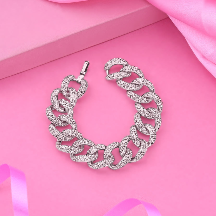 Stilvolles kubanisches Armband von Estele mit Rhodiumbeschichtung und Kristallen für Damen