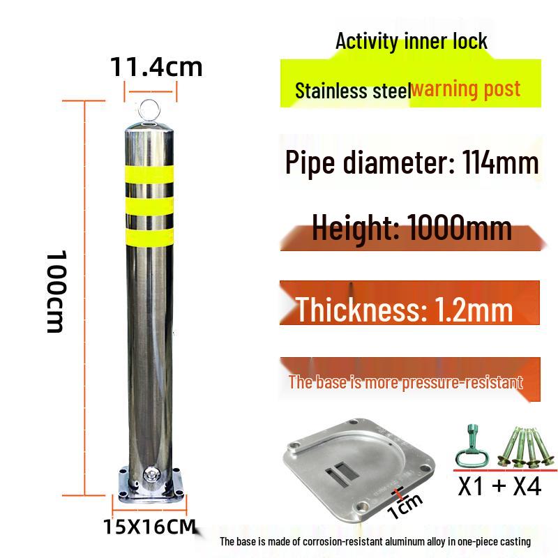 Stainless Steel Reflective Bollard: Thickened Anti-Collision Road Post, 304 Steel Parking Space Isolation Post.