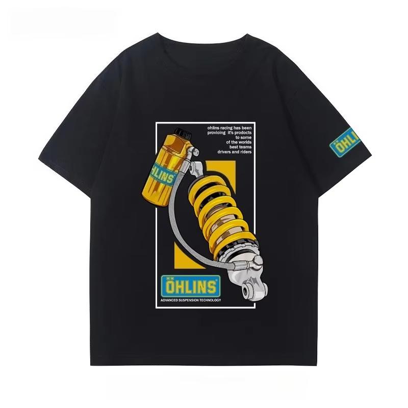 Sport T Shirt Motorcycle Ohlins Shock Absorber Modified T-shirt Fans Clothes Men Women Car Club Pure Y2k Short Sleeves Classic