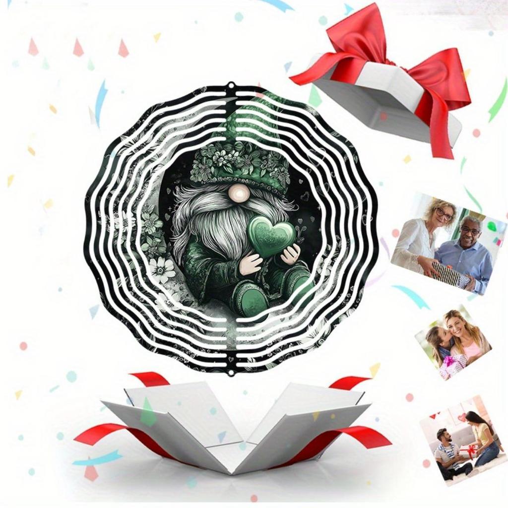 2D Metal Wind Spinner Winter Gnome with Heart Holiday Decor for Christmas Thanksgiving Housewarming Gift Rustic Outdoor Art for Garden Patio