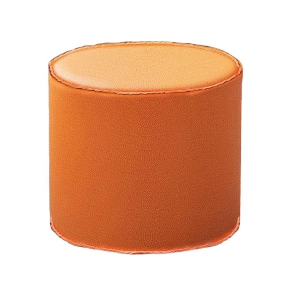 Non-Slip Storage Stool Waterproof Leather Pouf Thicken Cylinder Ottoman Shoe-changing Orange 41x39.5cm