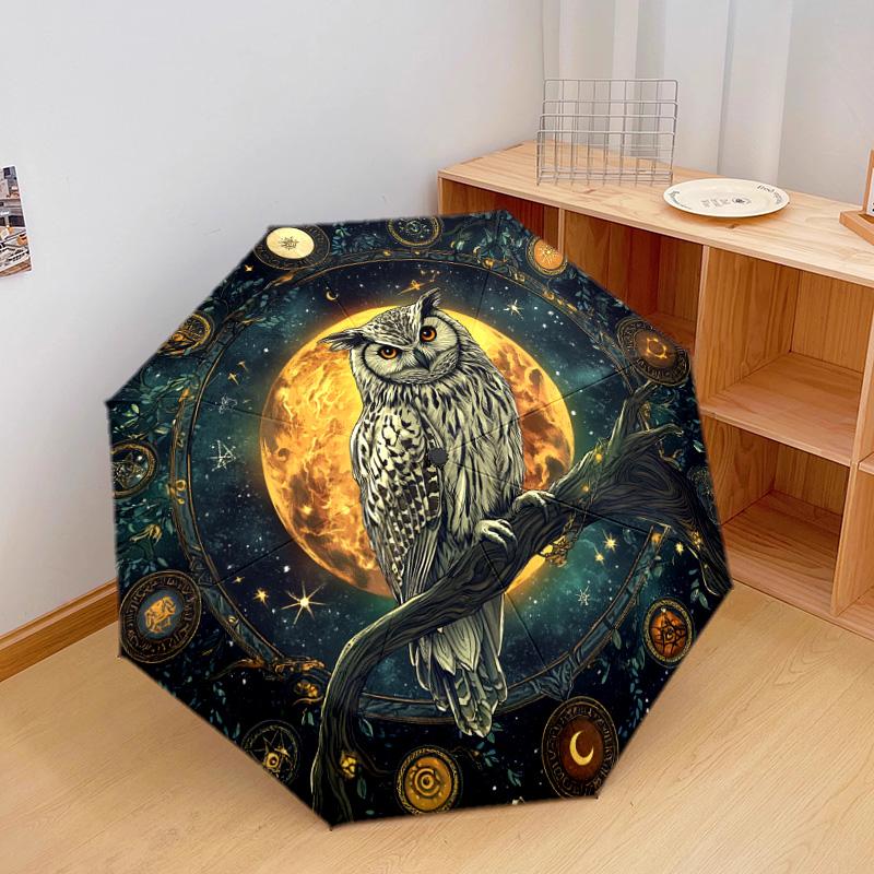 1 PC Automatic Folding Umbrella - Owl Moon Night Pattern, Portable & Foldable Design with 8 Ribs, Christmas Birthday Gifts