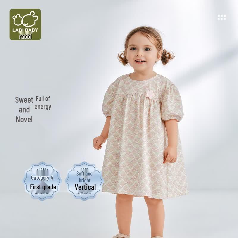 LABI Girls  Summer Floral Puff Sleeve Cotton Princess Dress 110