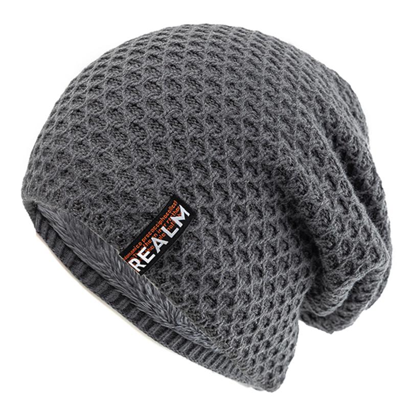 New Unisex Winter Hats For Men & Women Warm Ski Beanie Hat Letter Label Decor Thermal Lined Knitted Hat