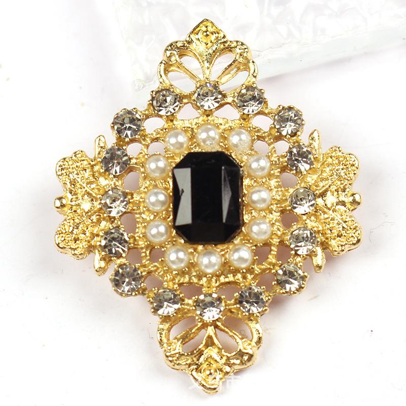 5Pcs 27*33Mm Alloy Plating Gold Flatback Buttons Rhinestones Pearl Handwork Diy Jewelry Accessories