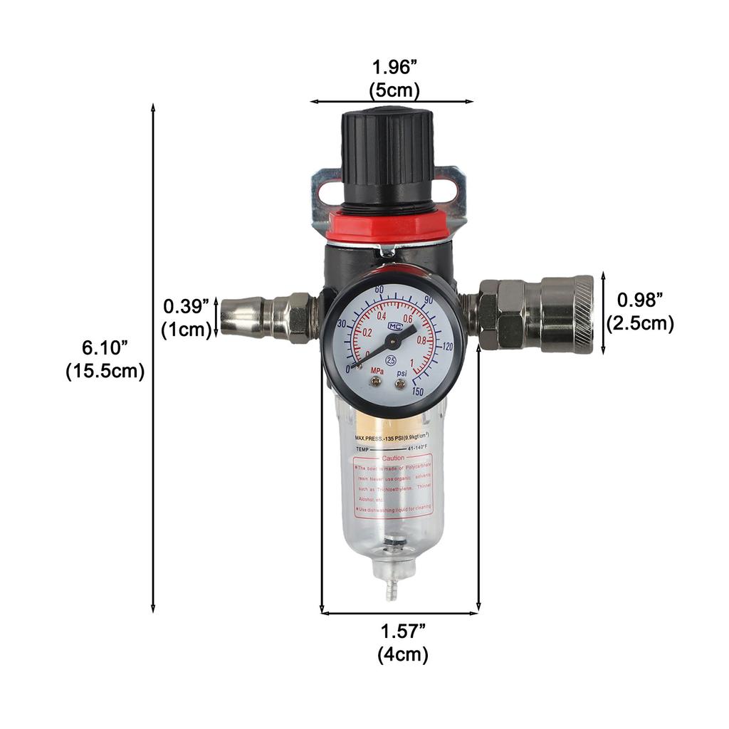 1/4 Inch AFR-2000 Air Filter Water Separator Trap with Adjustable Pressure Regulator for Compressed Air Systems