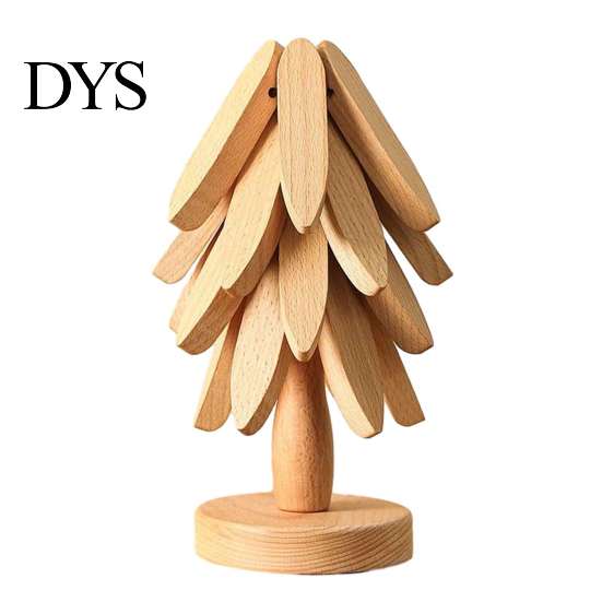 Non Slip Wood Trivet for Cast Iron Collapsible Wooden Trivets Hot Dishes, Christmas Tree Shaped Pot Mat Table, Heat Folding Potholder Resistant Holder