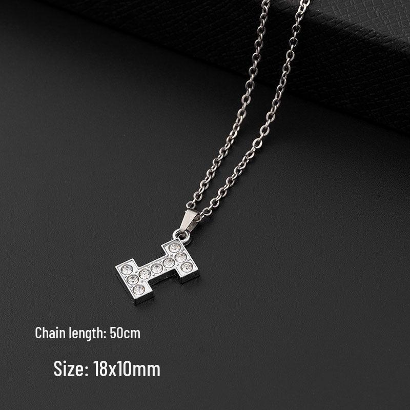 European & American Diamond Letter Pendant Necklace for Women - Stainless Steel Jewelry