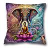 A Lotus And Ornate Elephant Symbol Short Plush Pillow Cover - an Elegant Eastern Religious Decor Set, Suitable for Sofas, Meditation Rooms, And Zen Be