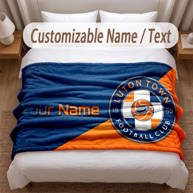 Luton Town Printed Flannel Blanket Custom Name Text Soft Warm Throw For Bedroom Holiday Gift