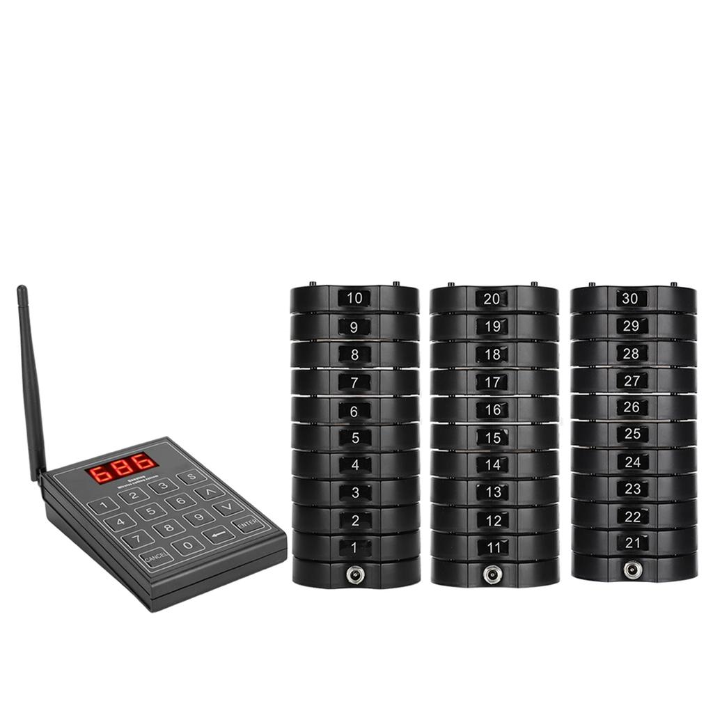 Restaurant Wireless Calling System Queuing Buzzer with 30pcs Coaster Pagers and A Keypad 100‑240V