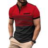New Contrast-Striped Short-Sleeved Men's Casual Polo Shirt V-Neck Button-Front Top Men's Henley Shirt