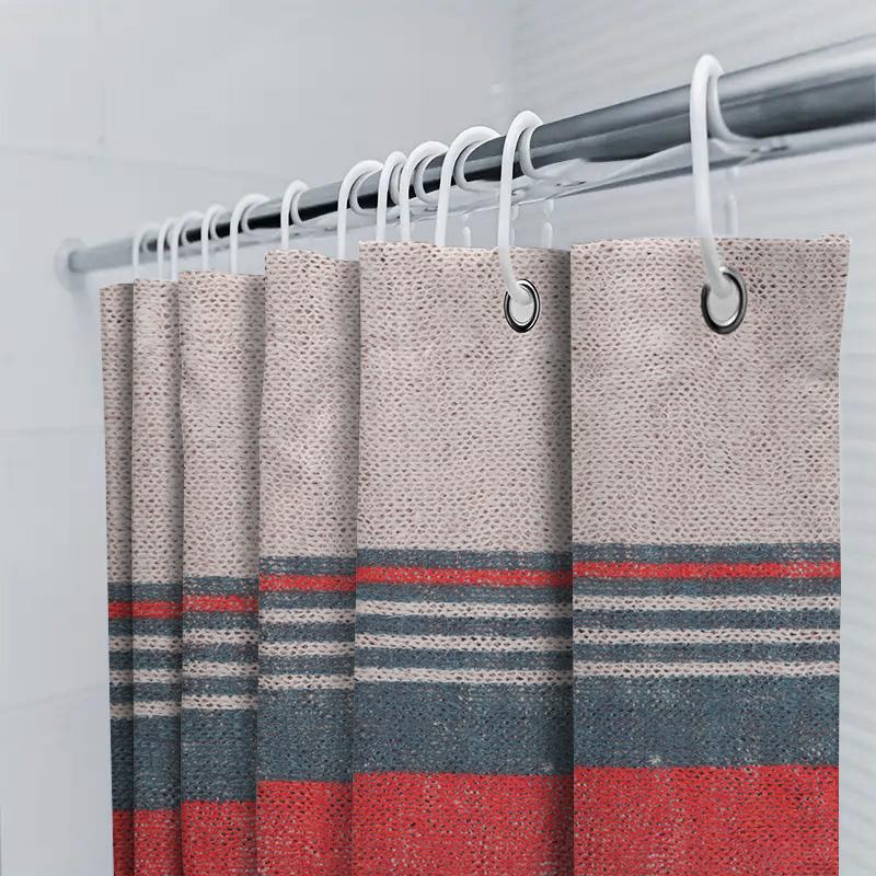 Modern Striped Bath Shower Curtain Red Blue Decorative Fabric Shower Curtain For Bathroom With Silver Grommet Top Universal Fit