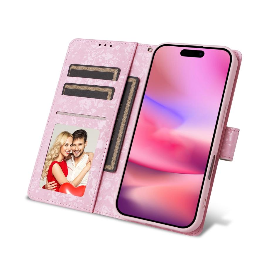 Funda de teléfono de lujo con diseño de flores en relieve para iPhone 16, 15, 14, 13, 12 y 11, Samsung S25, S24, S23, A16, A15, A14, A56 y A55, con tarjetero y bloqueo RFID.