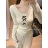 Korean Lace Patchwork Knitted Slim-fit Sweater for Women - 2025 Autumn/Winter Trendy Top