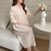 Hirsionsan Loose Long Sleeve Base Pullover Dresses Female Winter Casual V Neck Soft Knitted Dress Women Simple Solid Trendy Jumper Dress