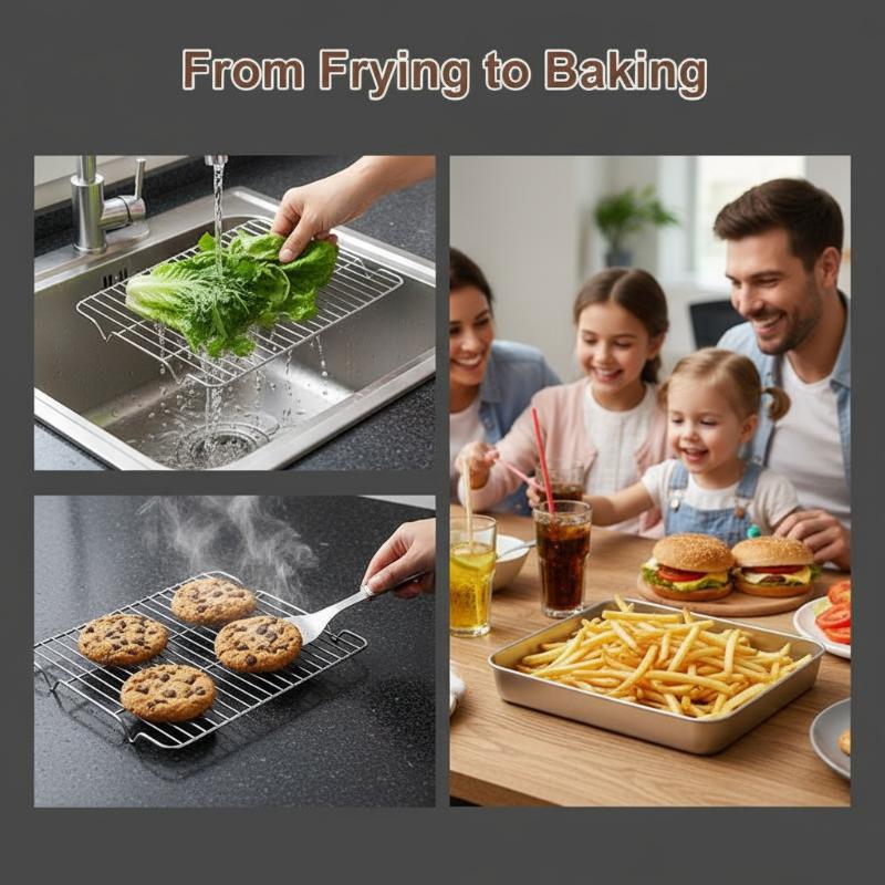 Stainless Steel Baking Tray With Removable Cooling Rack Set Non-stickBBQ Pan Tray Plate Oven Rack Cooking Roasting Dish
