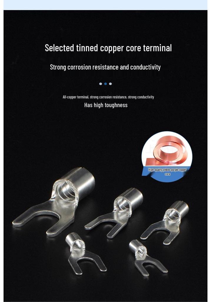 CJH UT10-6/8 Silver Plated Brass/Red Copper Fork Terminal, 500 Pcs, Cold Crimp Bare Wire Copper Lug.