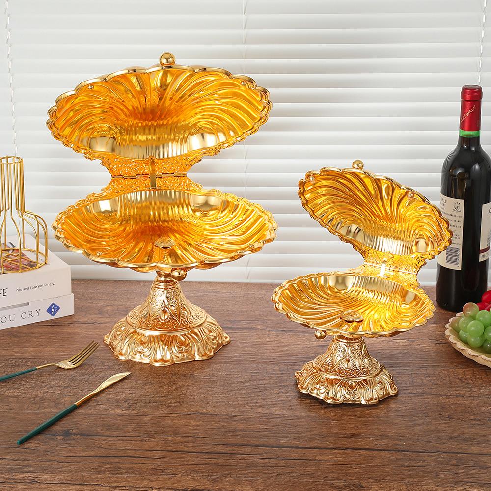 Luxury Storage Tray European Inspired Shell Pedestal Fruit Bowl Zinc Alloy Materials for Formal Dinners Casual Snacking Storage