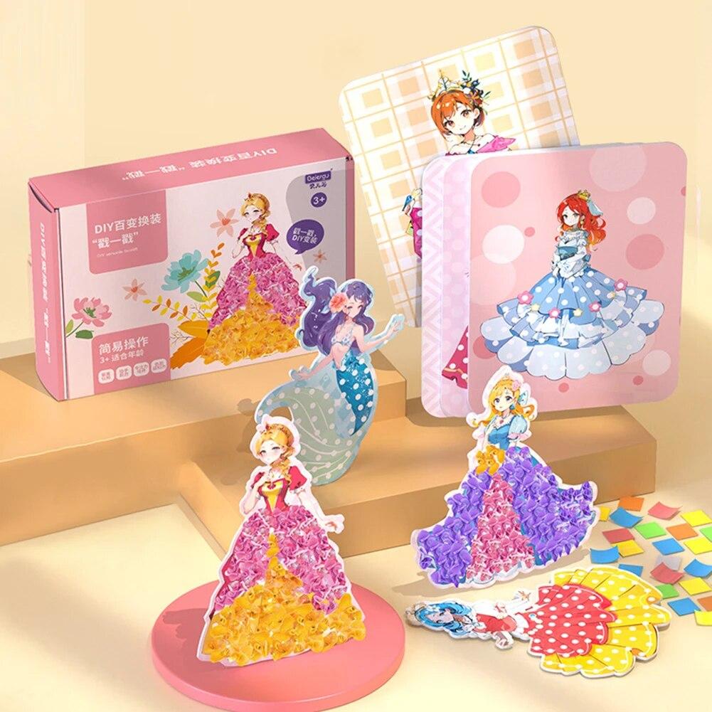 Painting Sticker DIY Craft Toys Kid Art Girls Poking Princess Dress Handmade Magical Children Gifts DIY Poke Toy