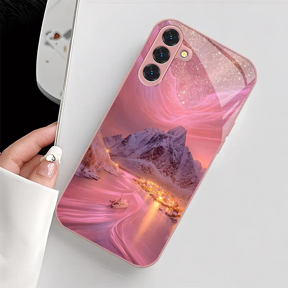 Pink series design glass phone case suitable for Samsung Galaxy S26 S25 S24 S23 S22 S20 FE/Ultra/Plus shockproof back cover