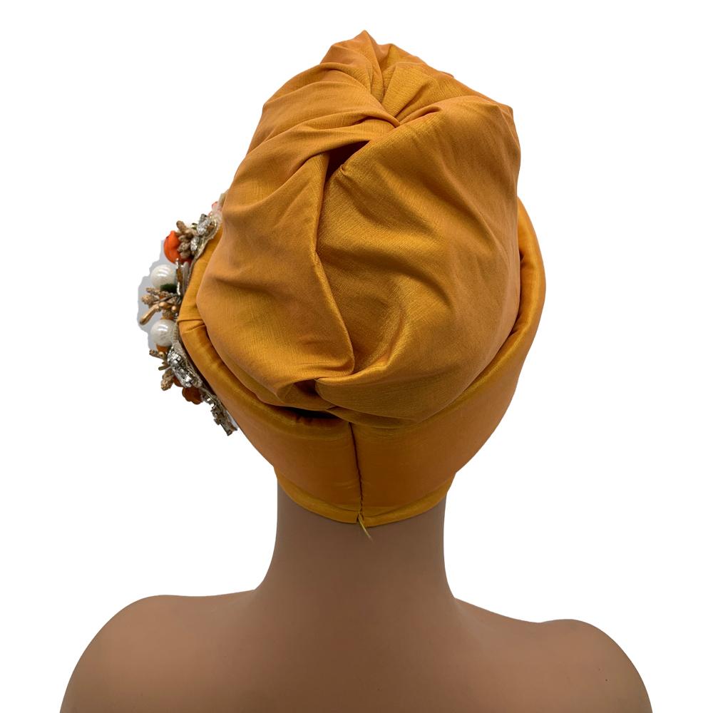 Raw Silk African Turban Cap Flower Headwrap Bonnet Nigeria Wedding Headtie Wedding Party Headgear Turbante Mujer