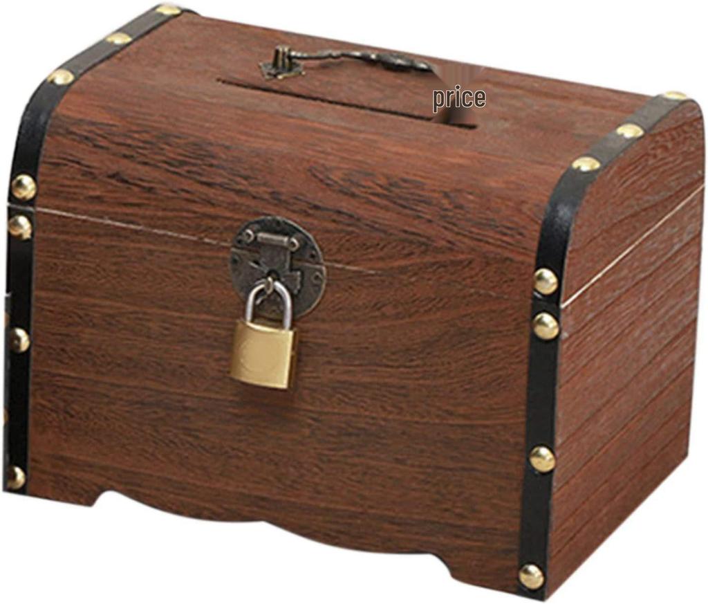 Lockable Wooden Piggy Bank: Retro Carved Money Box & Children's Toy