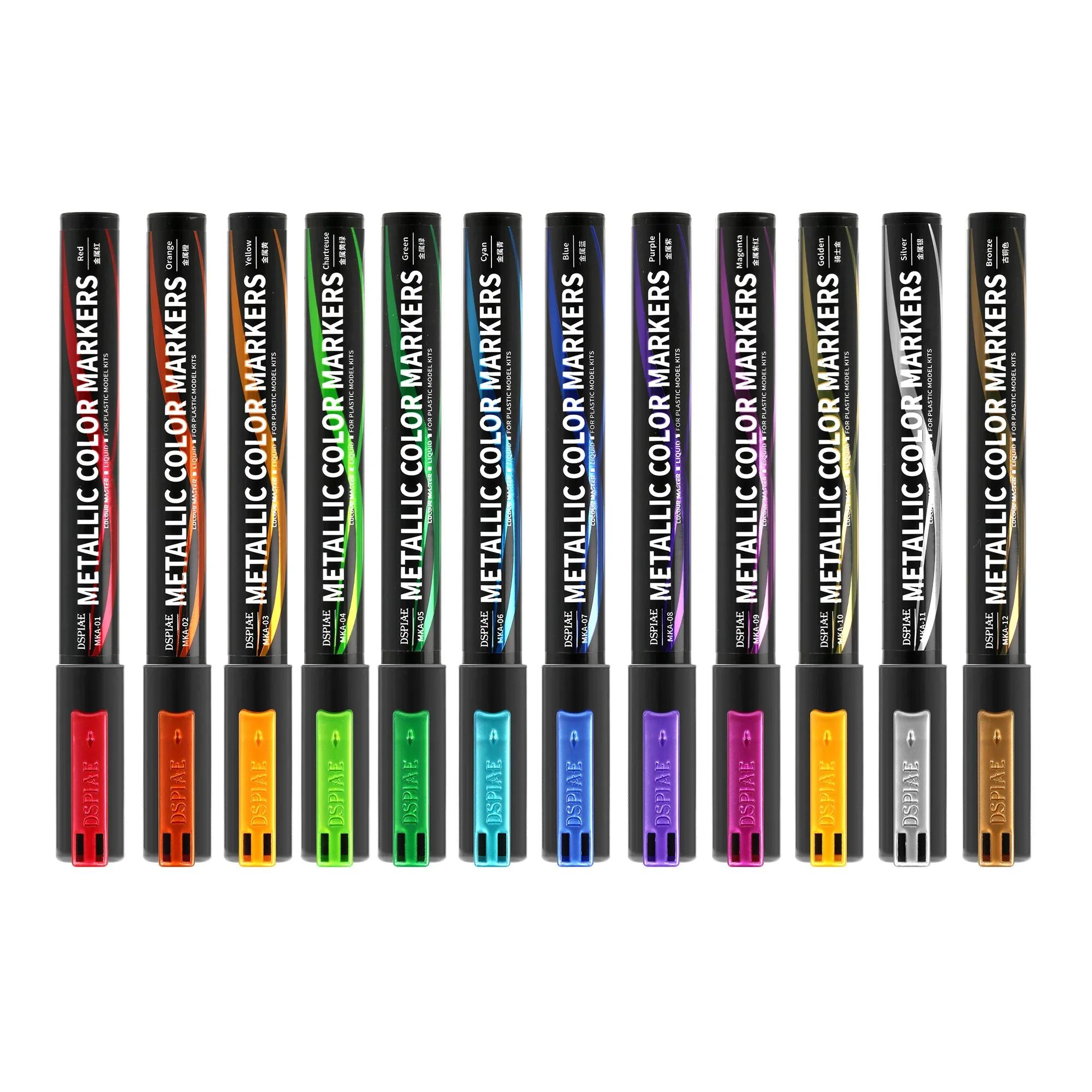 

DSPIAE MKA 12 Colors Super Metallic Marker Brush Pen Environment-friendly Water-based Soft Head Red Blue Green Glod 12 Pcs/set
