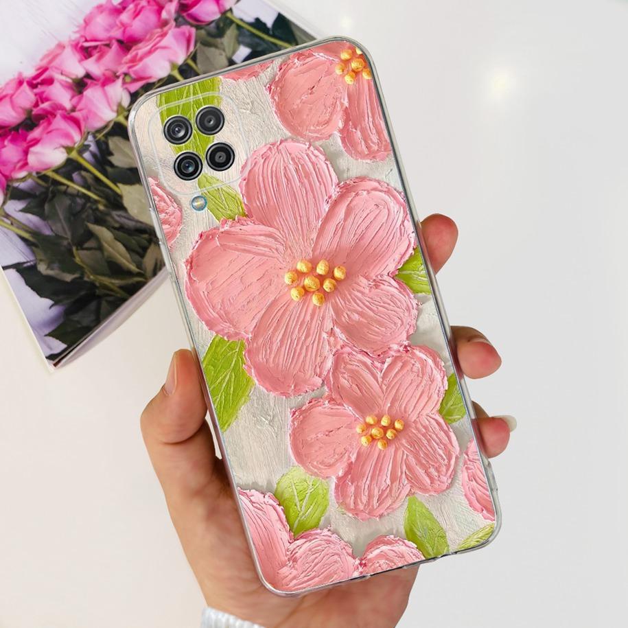 For Samsung Galaxy A12 Case Transparent Cover Fashion Flower Slim Soft TPU Phone Case For Samsung A12 SM-A125F M12 F12 A 12 Capa