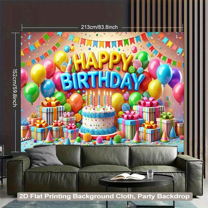 2D Flach 1 Stück Happy Birthday Hintergrund Banner Ballons Konfetti Kerzen Kuchen - Party Dekoration - Für Zuhause Kein Strom Benötigt 2D Flach