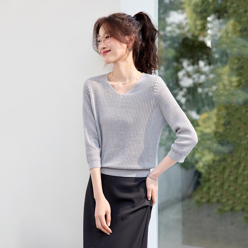

Srcr Women s Elegant Wool Blend 3/4 Sleeve Knit Top M