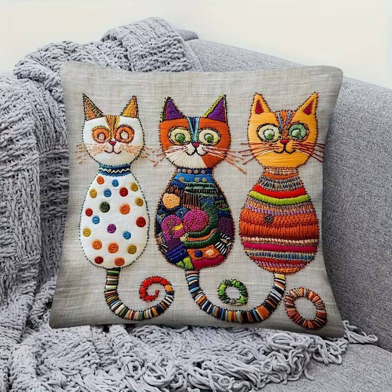VIKAMA Warm en Schattig Cartoon Kat Huis Kussenhoes Kussenhoes Zacht Bank Bedhoofd Comfortabele LeeshoEK Huisdecoratie 40x40cm