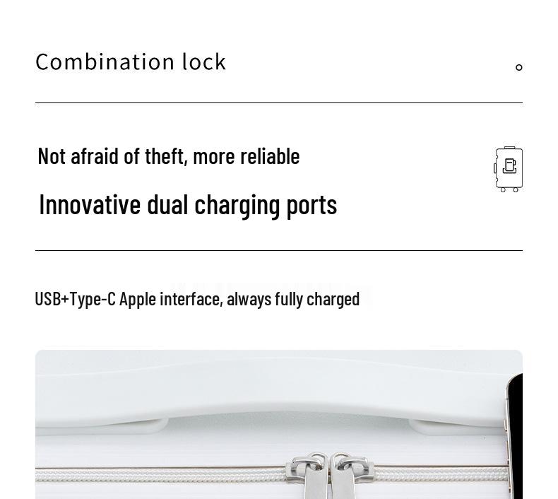 20-inch Front-Opening Multifunctional Suitcase with Combination Lock for Men and Women