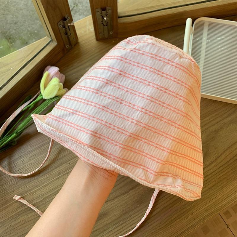 New striped big eaves bucket hat spring and summer face small hat women niche sunshade sunscreen basin hat tide