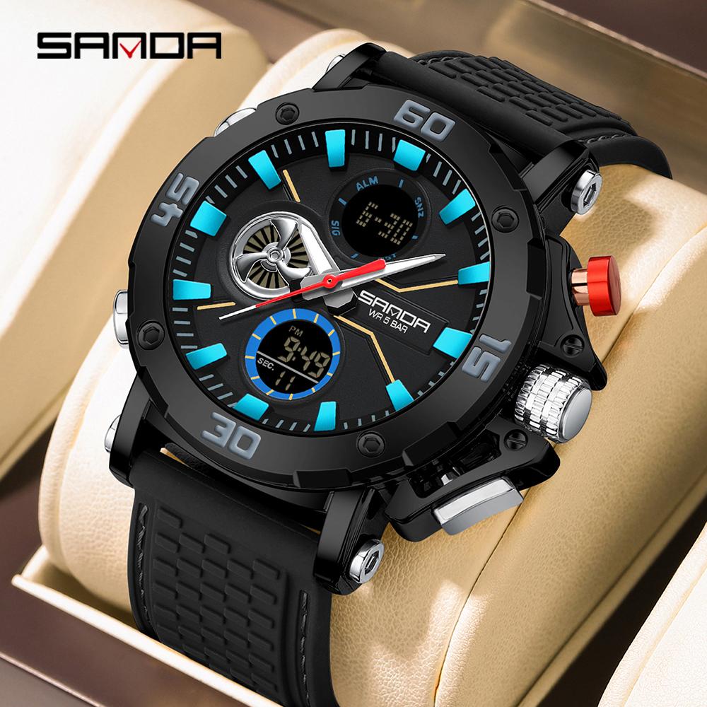 SANDA Luxury Men's  Watch Military Sports Waterproof Night Light Stopwatch LED Electronic Digital Men's Watch