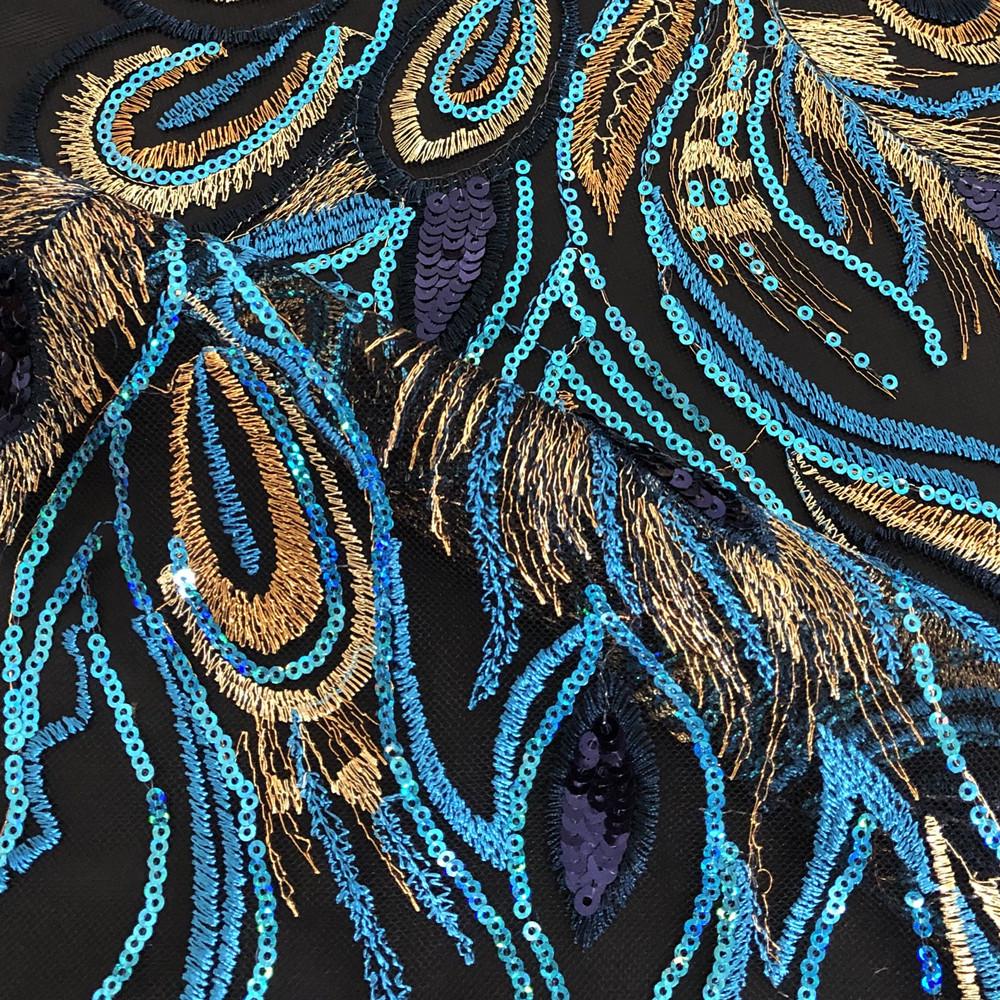 Blue Phoenix Tail Sequin Embroidery Patch for Cheongsam Decoration - Handmade DIY Accessory