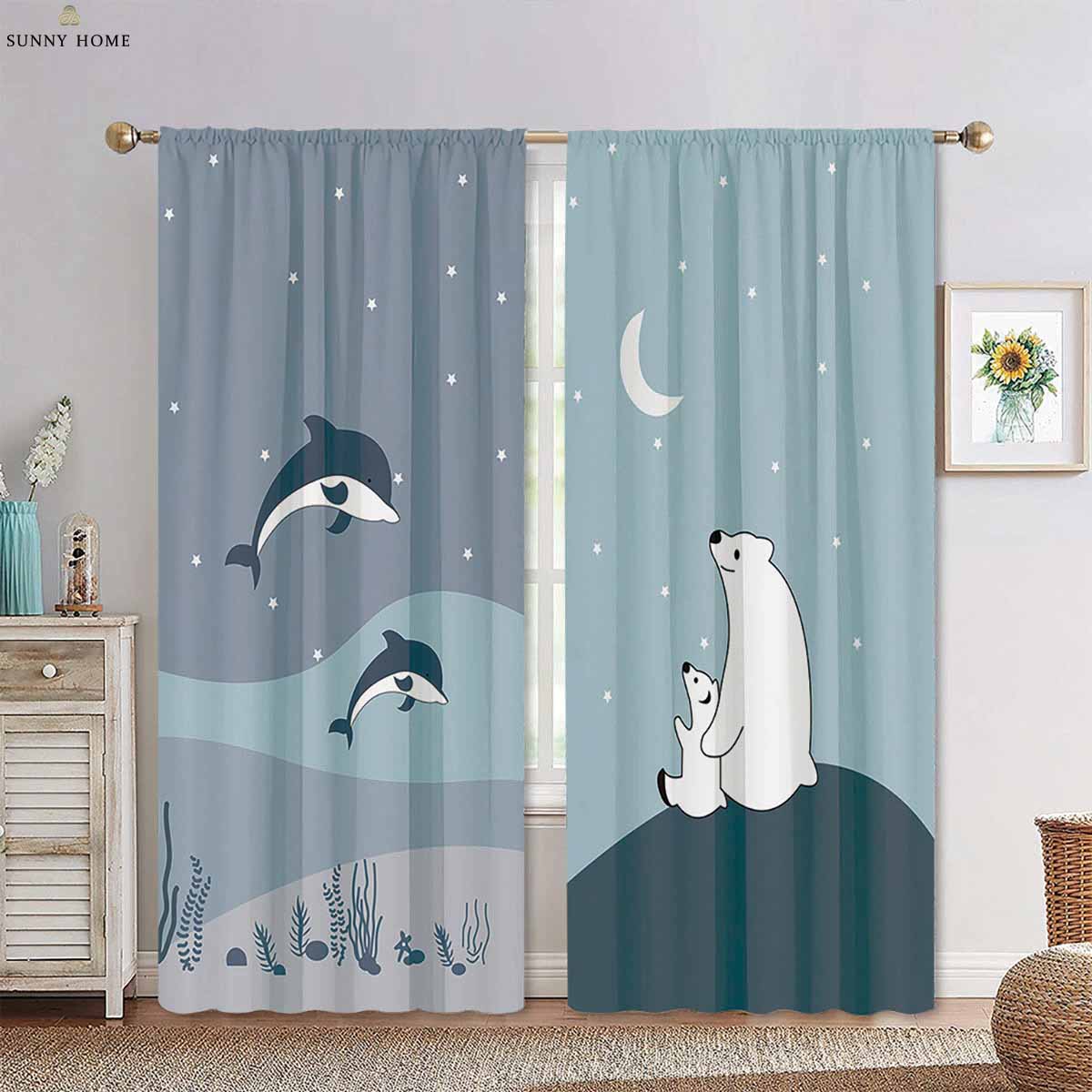 

Forest Animal Cartoon Style Print Print Window Curtains Ideal For Living Space Kitchen Area Children Room Ornamental Window Curtains W50xH140(CM)x2PCS&Rod pocket