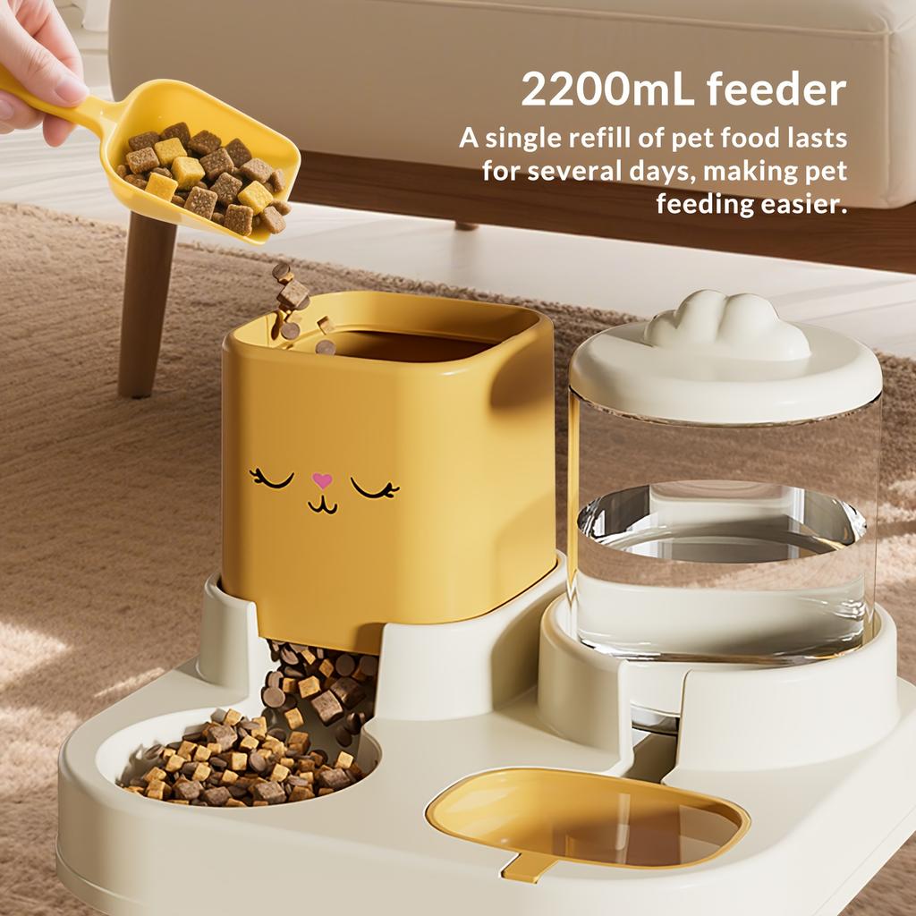1SET Automatic Intelligent Feeding Integrated Pet Feeder, with Wet and Dry Food Separation Function and Automatic Water Supply System.