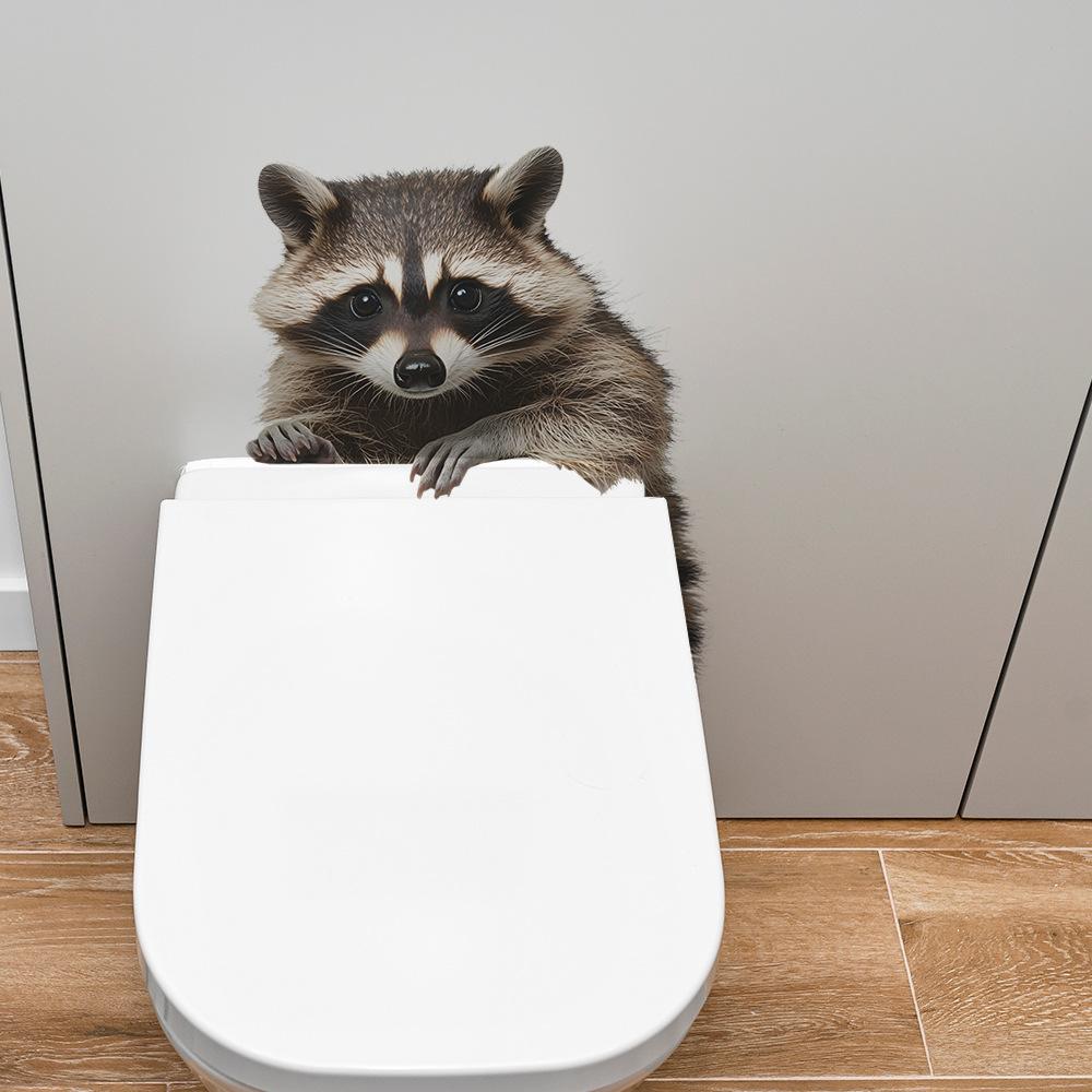 Cartoon Simulation Raccoon Bathroom Toilet Stickers for Beautification and Decoration