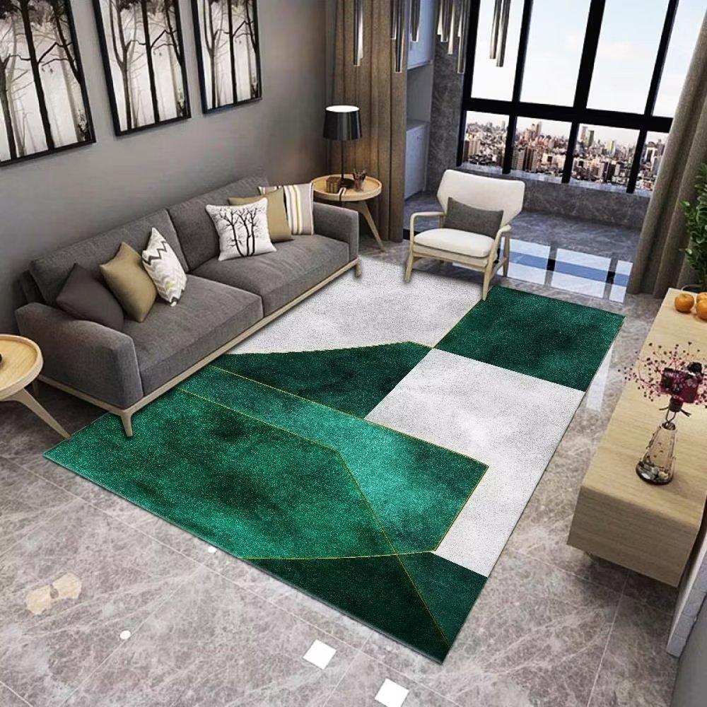 Gold Marble Modern Luxury Living Room Carpet Green Geometric Bedroom Home Non-slip Floor Mat Washable Cloakroom Large Area Rugs