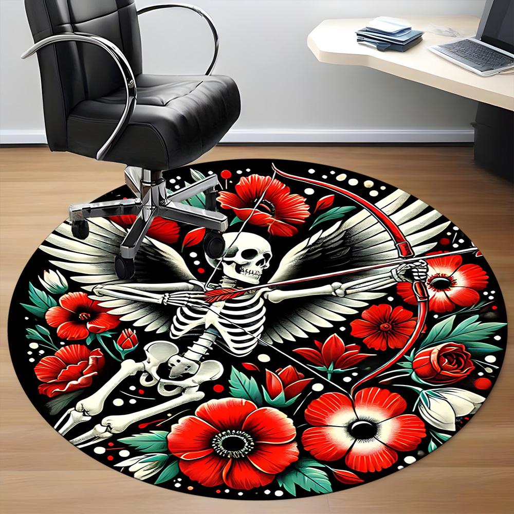 1PC Skeleton Archery Office Round Rug, Non slip, Soft and Durable Office Rug for Interior Decoration, Perfect for Office