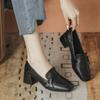 British Style Small Leather Shoes Women's 2024 Spring and Autumn New Versatile Medium Heel Professional Work High Heels Thick Heel Loafers