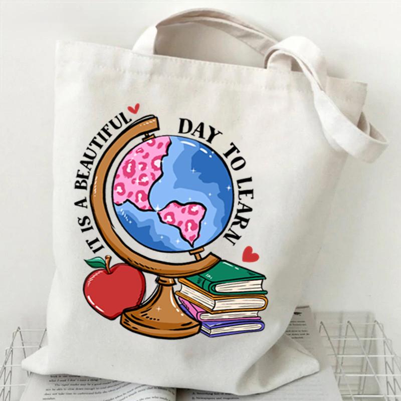 

Холщовая сумка-тоут для женщин с рисунком глобуса сумки через плечо It Is A Beautiful Day To Learn Print сумка для покупок подростковые сумки