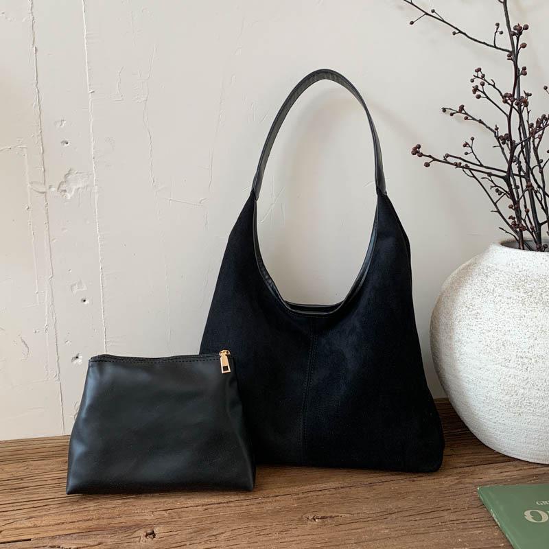 Women's Large Capacity Suede Leather Tote - 2024 Casual Autumn/Winter Shoulder Bucket Bag