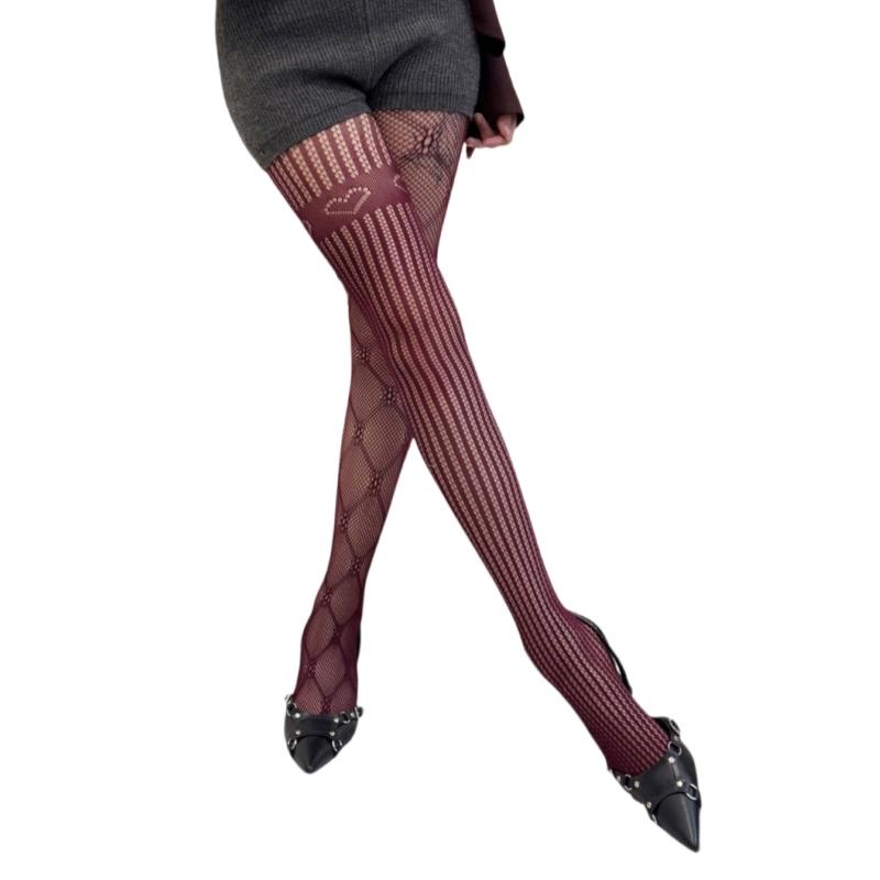 Women Vintage Fishnet Mesh Pantyhose Stockings Japanese Aesthetic Hollowout  Argyle Floral Heart Pattern Tights Leggings